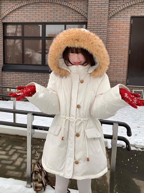 罐头士多所 Slim-Fit Hooded Down Parka with Faux Raccoon Fur Trim