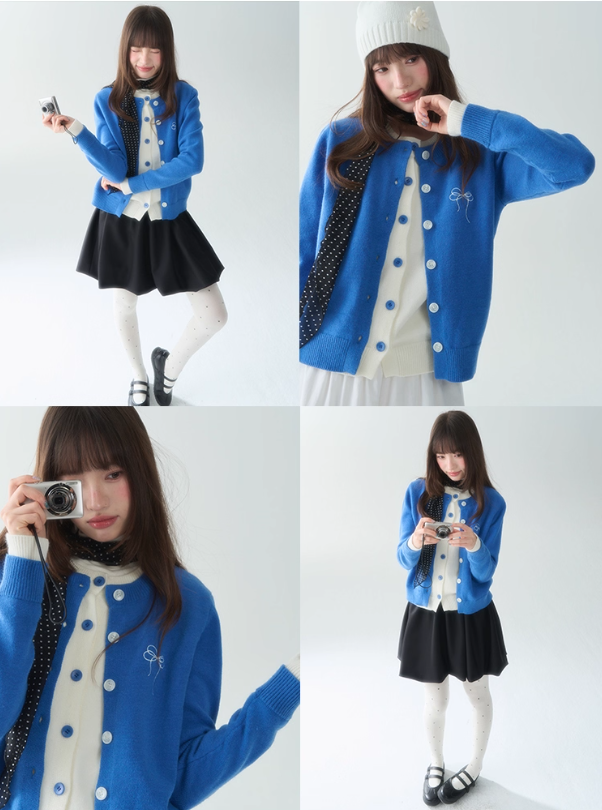 罐头士多所 - "Sugar Trap" Sweet Embroidered Faux Two-Piece Knit Cardigan