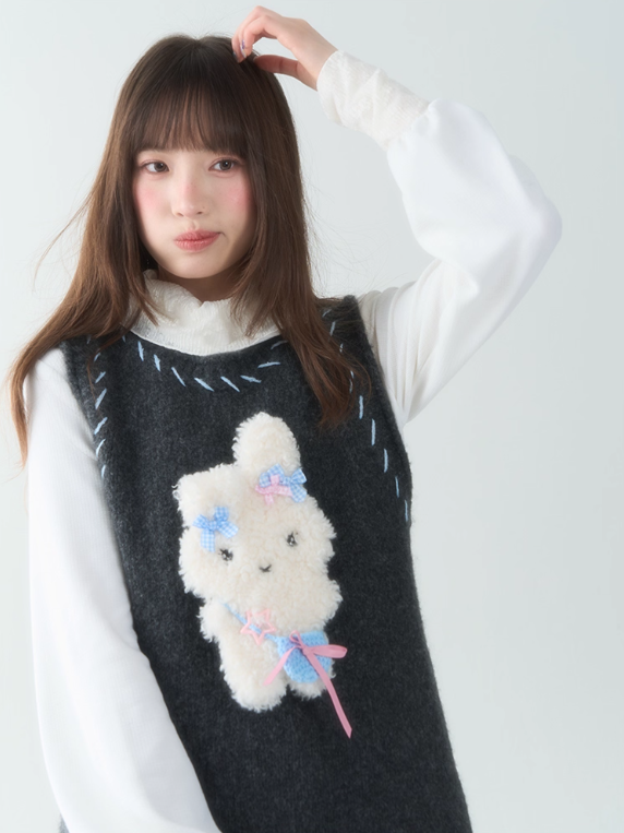罐头士多所 - "Snowland Friends" Knit Vest Dress – Removable Plush
