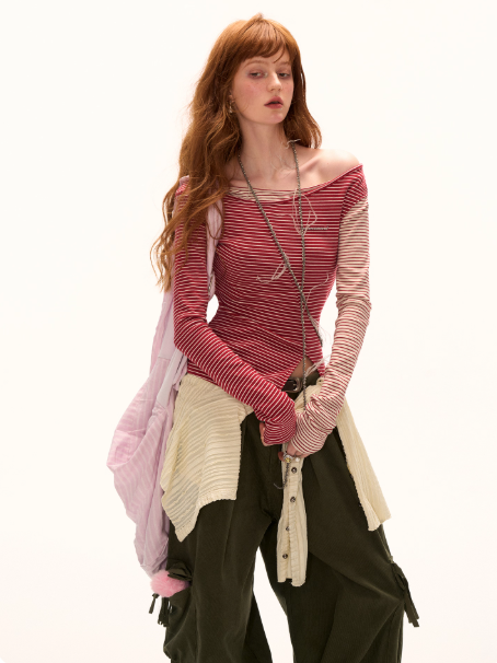 MAMC - Slim Fit Striped Two-Tone Top