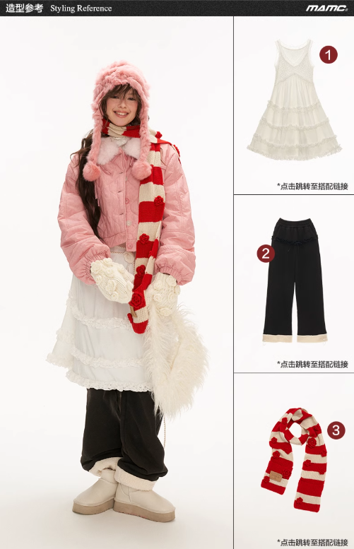 MAMC - Pink Quilted Faux Fur Bomber Jacket with Ribbon Detail