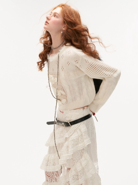 MAMC - 3D Rose Faux Fur Collar Knit Sweater
