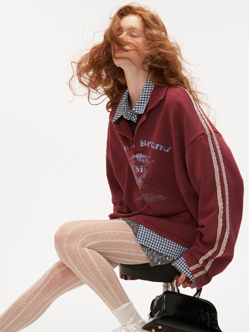 MAMC - Washed Lace-Collar Polo Sweatshirt