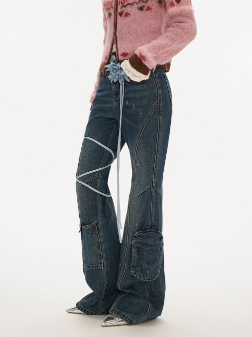MAMC - Vintage Washed Flare Cargo Jeans