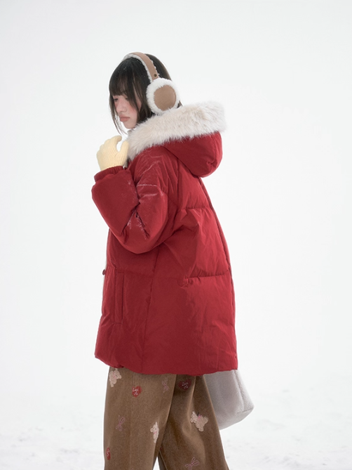 罐头士多所 Christmas Red Hooded Down Jacket
