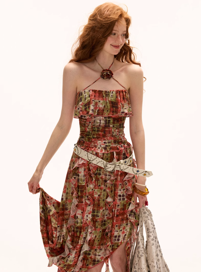 MAMC - Asymmetrical Strapless Vacation Dress – Elegant Summer Statement Maxi