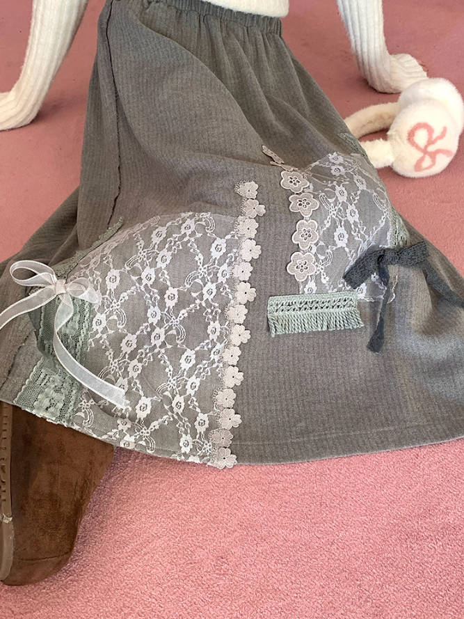 罐头士多所 Lace Bow Flare Skirt – Sweet Japanese-Inspired A-Line Skirt