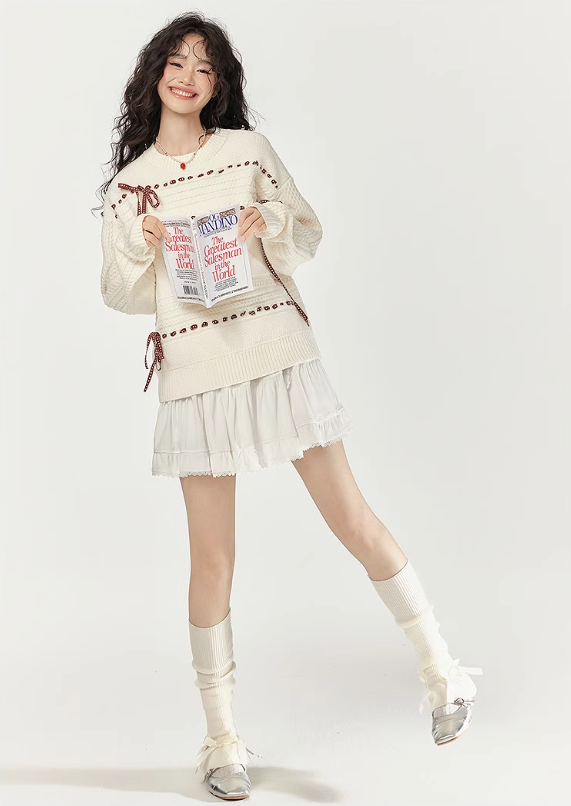 EPTISON - Preppy White Knit Sweater
