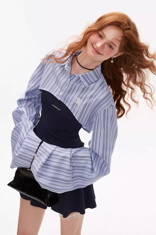 MAMC - Striped Shirt & Strappy Tube Top Dress