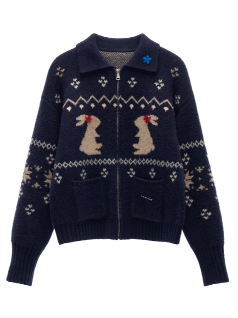 MAMC - Cozy Snowflake Bunny Knit Cardigan – Blue WE873