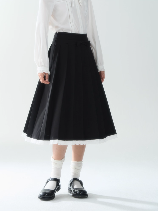 罐头士多所 - "Autumn Scholar" Embroidered Waist-Cinching Collar Coat & Black Skirt Set