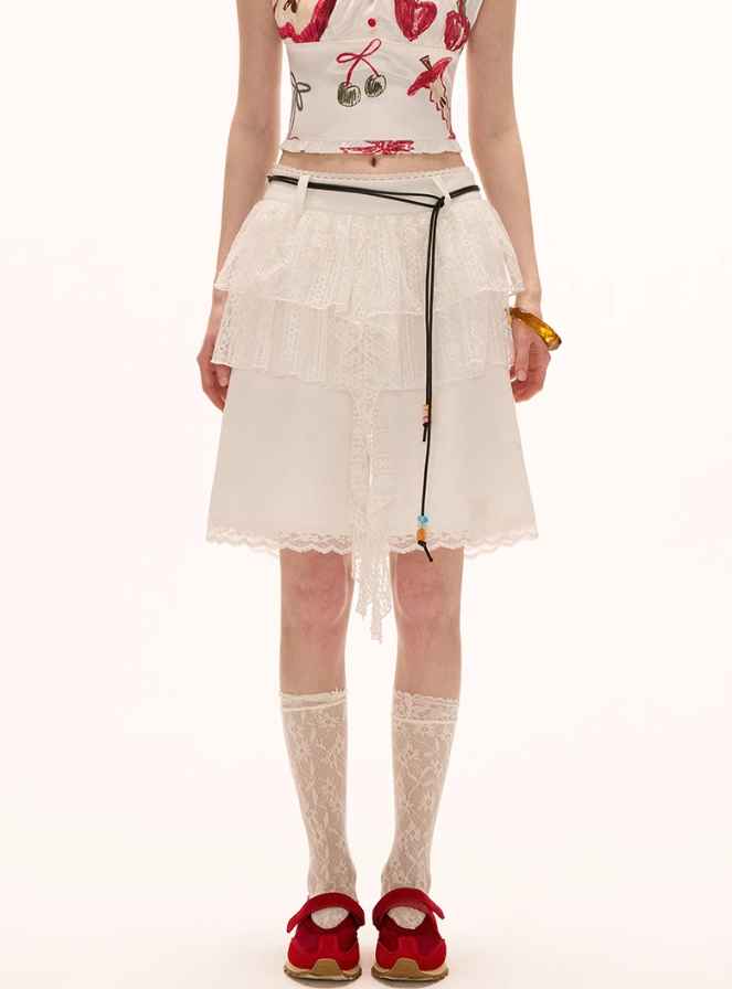 MAMC - Layered Lace Trim Shorts – White Summer Relaxed Fit