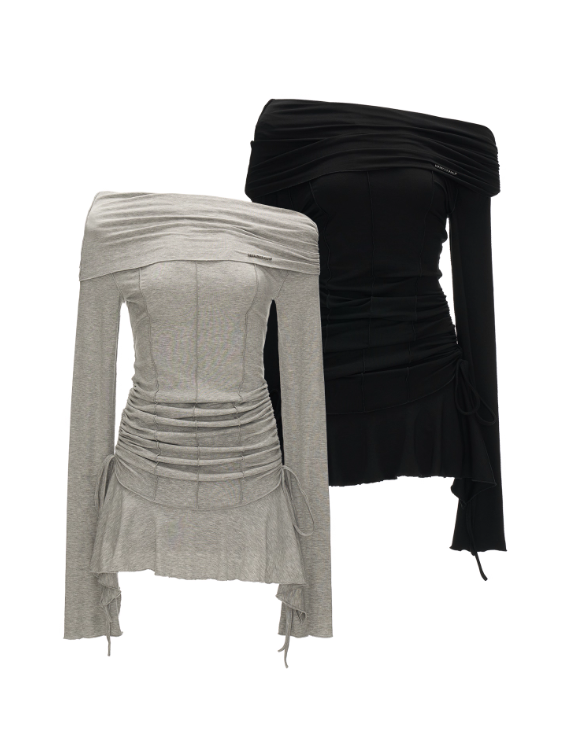 MAMC - Off-Shoulder Ruched Midi Dress