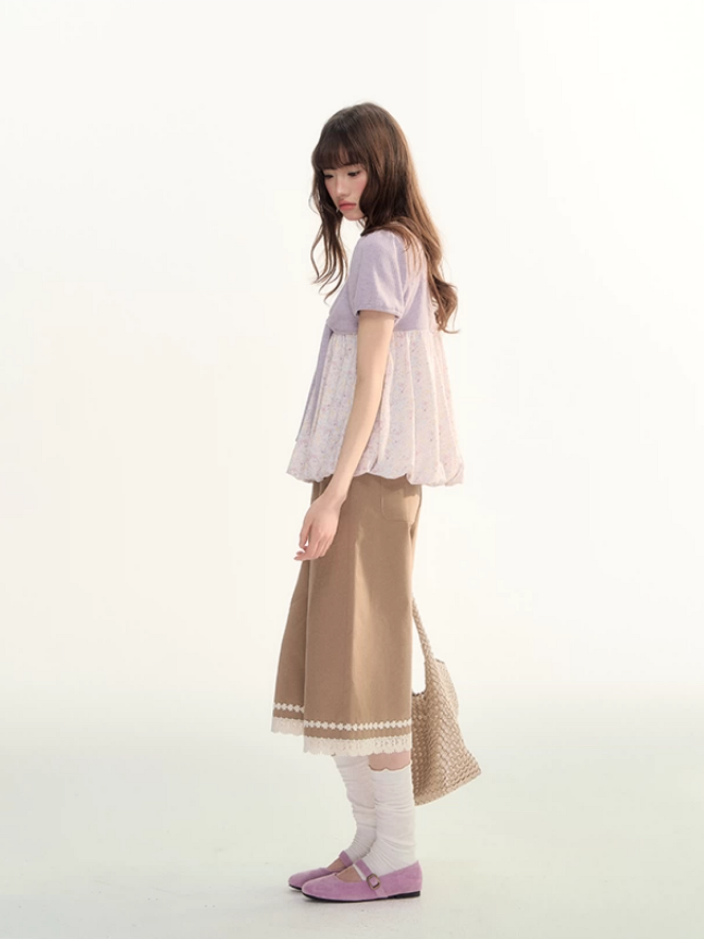 Floral Bow Puff Sleeve Bubble Top LL2026073