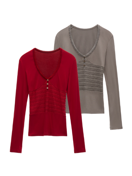 MAMC - Hollow-Out Panel V-Neck Slim Fit Top