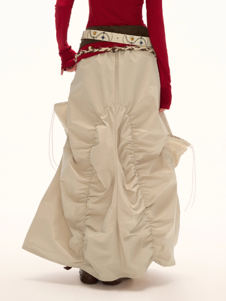 MAMC - Asymmetric Ruched Tech Midi Skirt