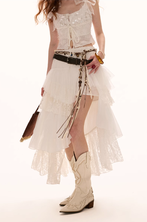 MAMC - Asymmetric High-Slit Lace Maxi Skirt