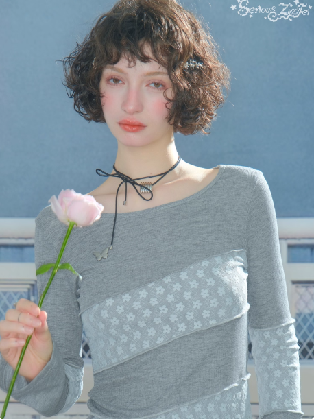 ZiziFei - Lace Panel Knit Long Sleeve – Slim Fit Retro Y2K Top