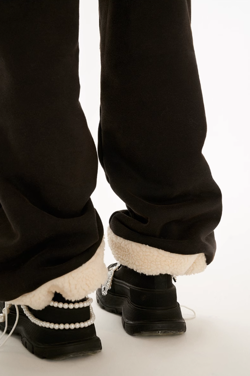 MAMC - Black Panelled Straight-Leg Pants – Ruffle Trim