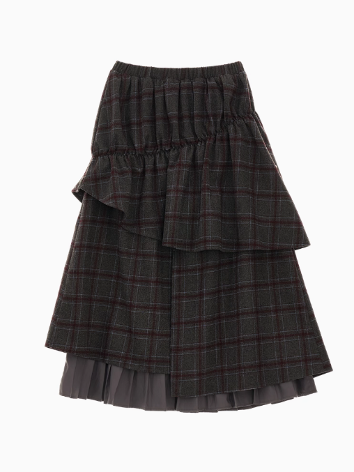 MAMC - Vintage Plaid Faux-Layered Midi Skirt