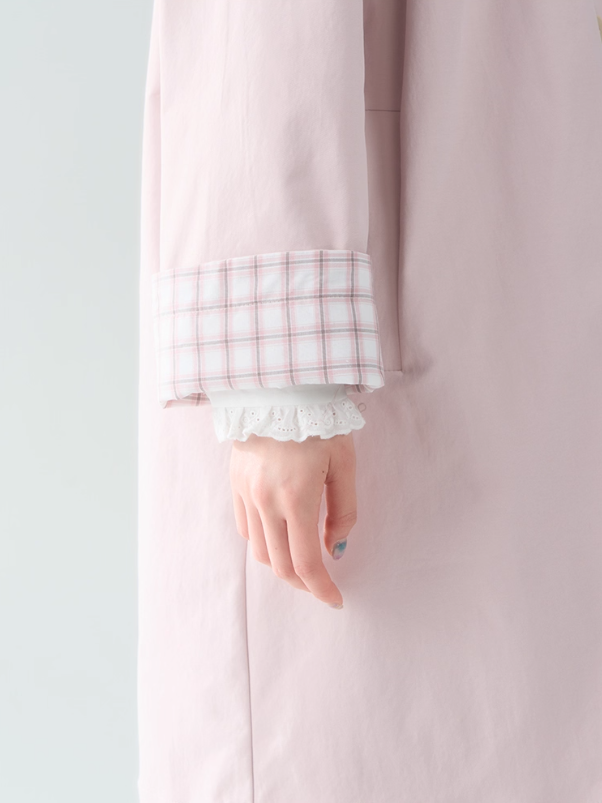 罐头士多所 - Peach Cream Plaid Trench Coat