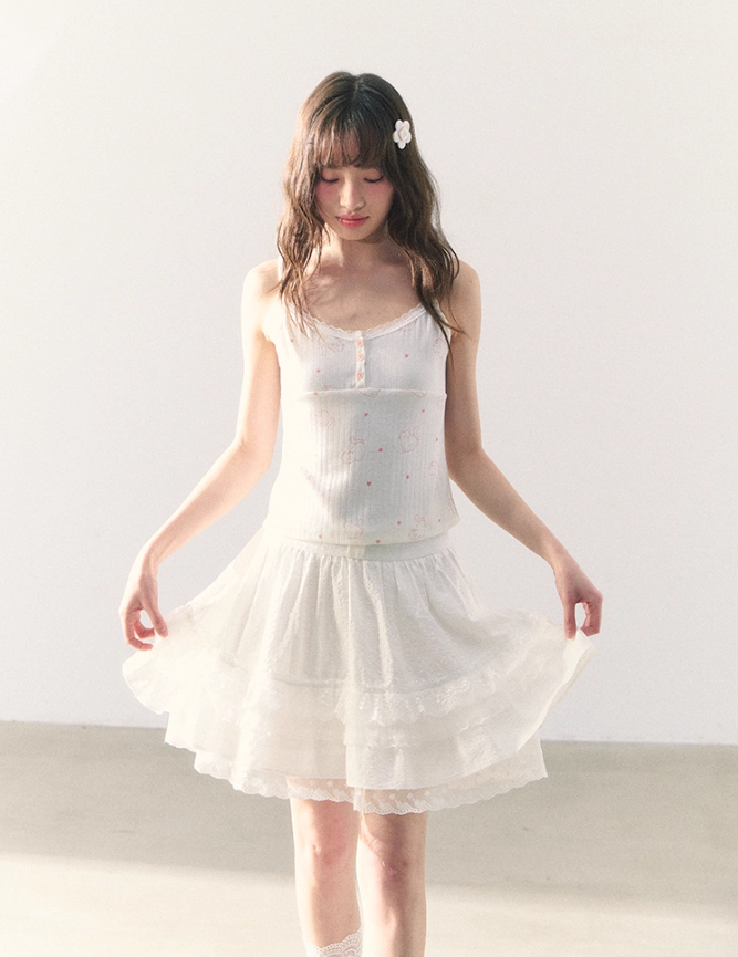 罐头粪便 - Sweet Bow Waist Design Multi-Layer Lace A-Line Skirt