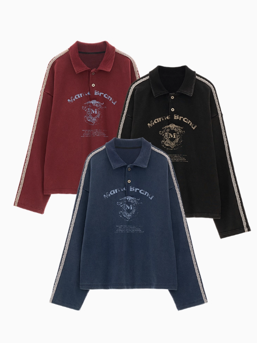 MAMC - Washed Lace-Collar Polo Sweatshirt