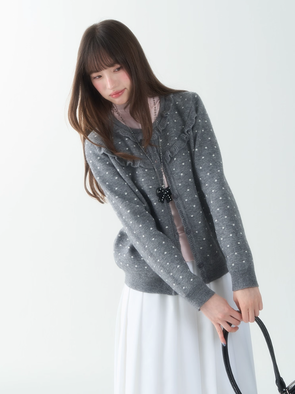 罐头士多所 - "Sweet Mist" Grey Polka Dot Knit Cardigan