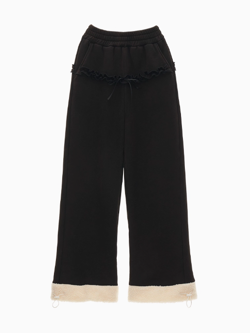 MAMC - Black Panelled Straight-Leg Pants – Ruffle Trim
