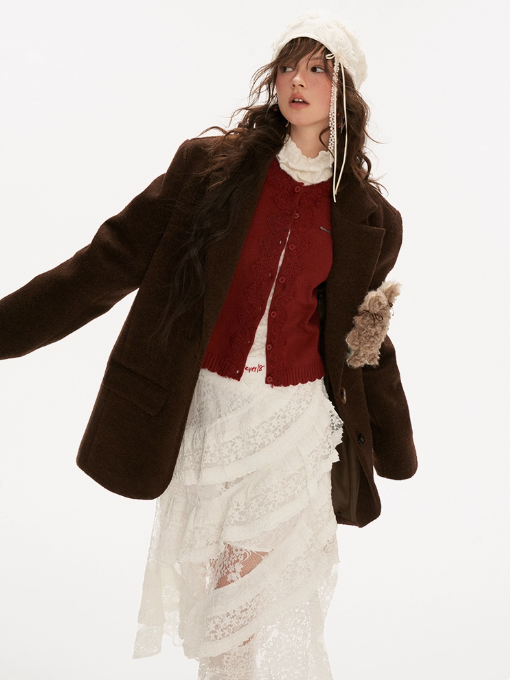 MAMC - Brown Wool Blend Bunny Detail Blazer