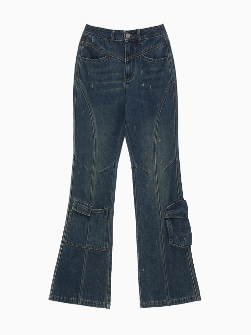 MAMC - Vintage Washed Flare Cargo Jeans