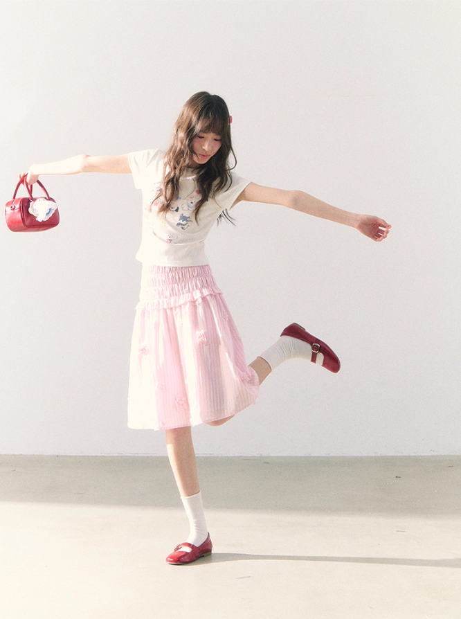 罐头粪便 - Two-Way Striped Ruched Cami Dress – 3D Floral Sweetheart Look