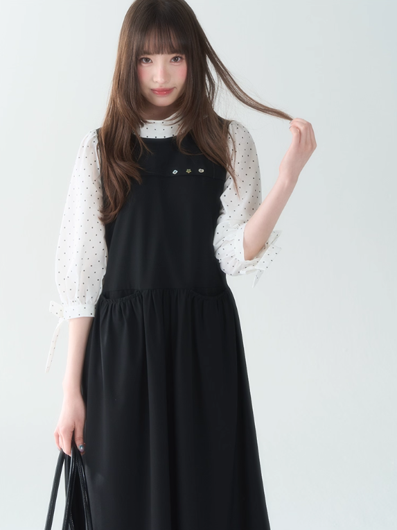 罐头士多所 - Misty Noir Polka Dot Midi Dress