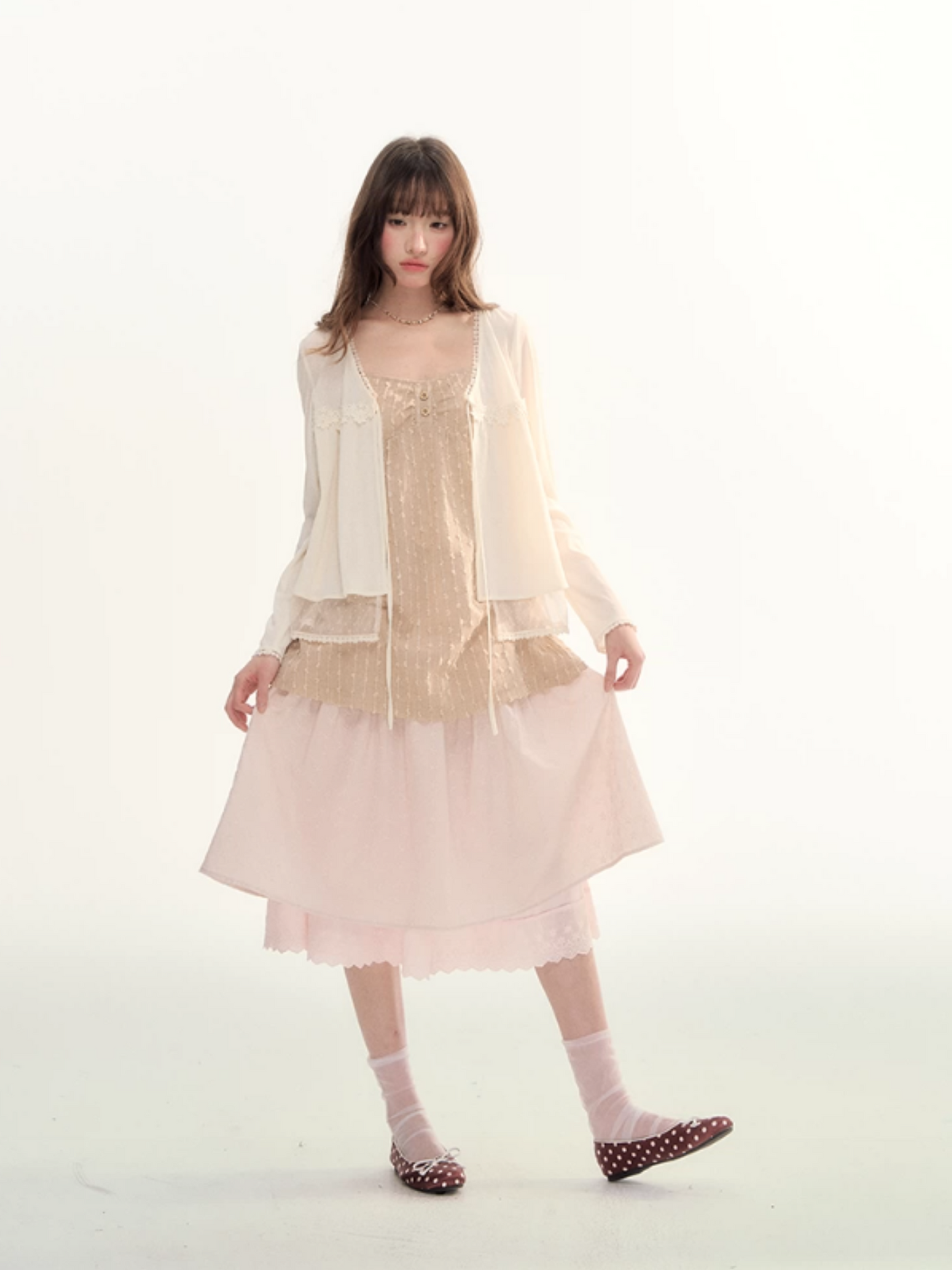 Soft Lace Tie-Front Cardigan & Cami Set LL2026100