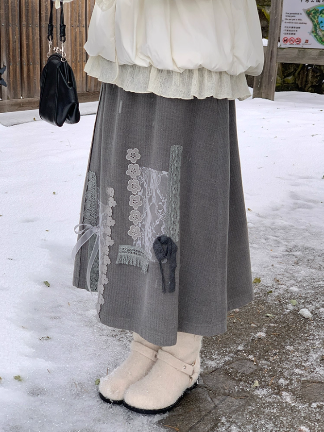 罐头士多所 Lace Bow Flare Skirt – Sweet Japanese-Inspired A-Line Skirt