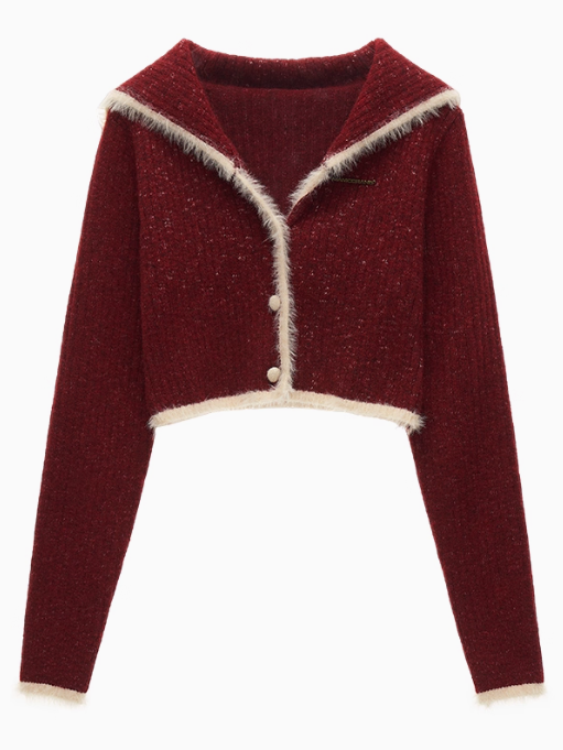 MAMC - Contrast Knit Sailor Collar Cardigan