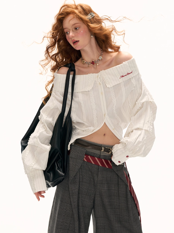 MAMC - White Striped Layered V-Neck Shirt
