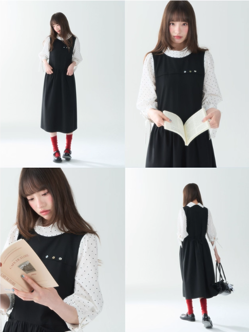 罐头士多所 - Misty Noir Polka Dot Midi Dress