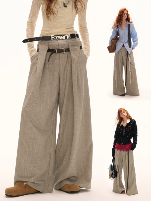MAMC - Double Waistband Plaid Wide-Leg Trousers – High-End Loose Straight Pants