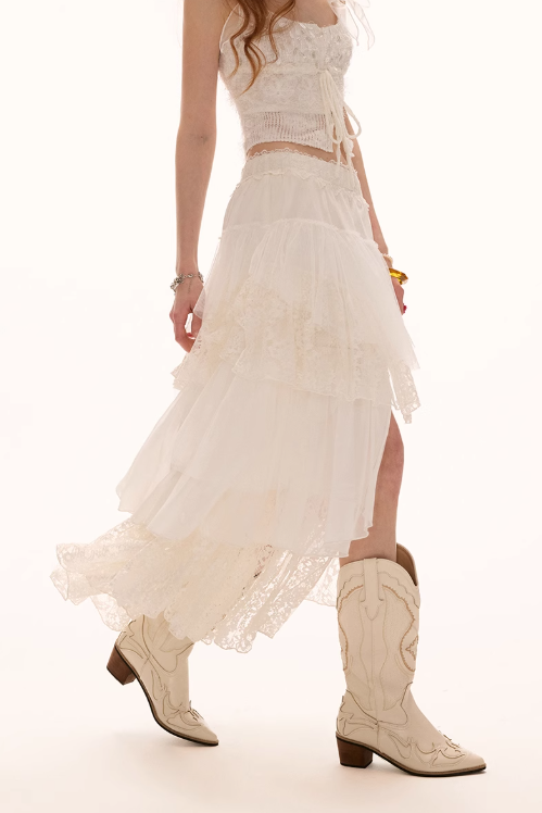 MAMC - Asymmetric High-Slit Lace Maxi Skirt