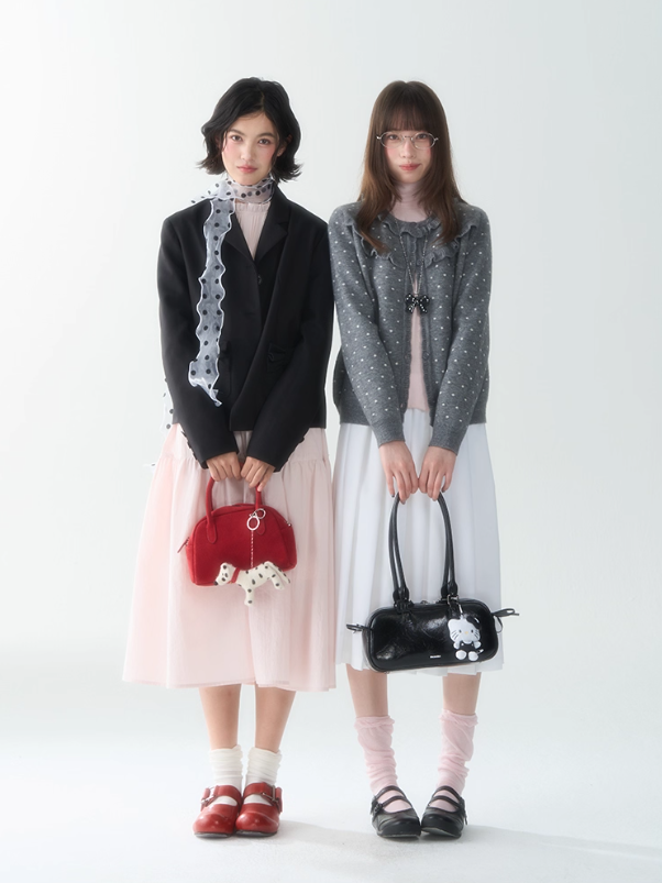 罐头士多所 - "Sweet Mist" Grey Polka Dot Knit Cardigan