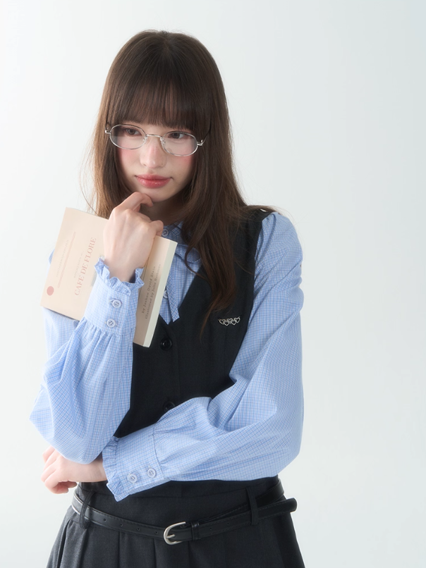 罐头士多所 - "Blue Elegance" Color-Blocked Pleated Long Sleeve Dress