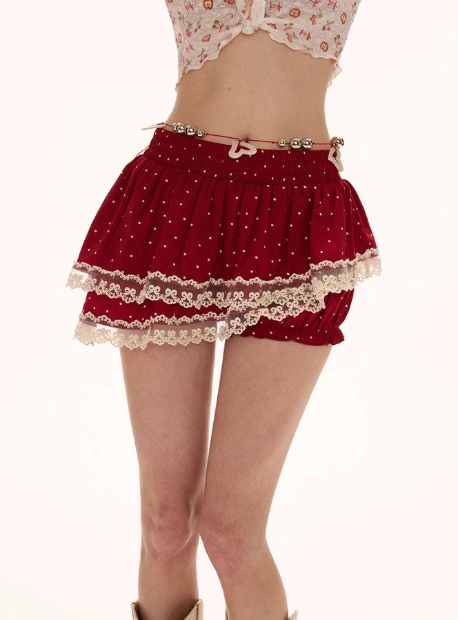 MAMC - Double-Layer Asymmetric Polka Dot Skirt with Built-In Bloomers