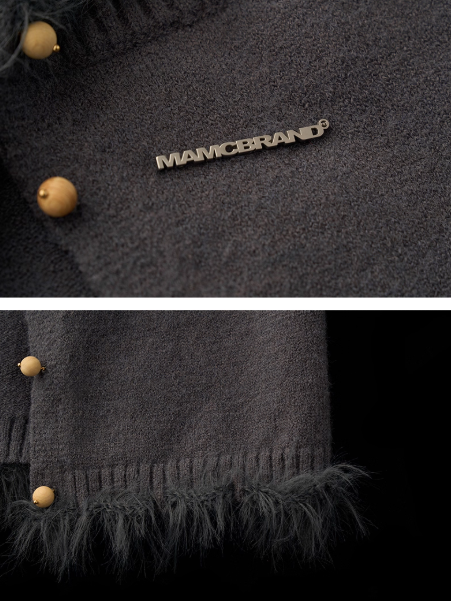 MAMC - Cropped Fuzzy-Trim Knit Cardigan