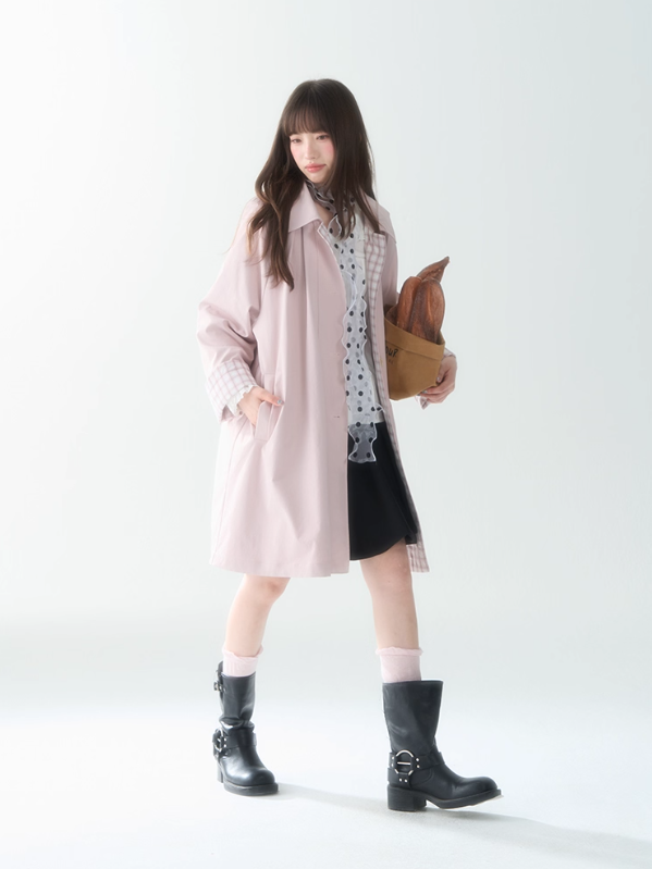 罐头士多所 - Peach Cream Plaid Trench Coat