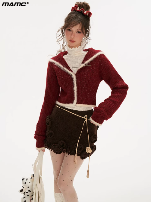 MAMC - Contrast Knit Sailor Collar Cardigan
