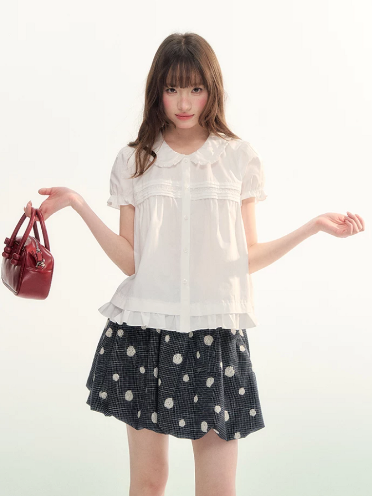 Soft Curl Peter Pan Puff Sleeve Blouse WW2026110
