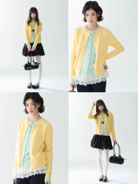 罐头士多所 - "Sugar Trap" Sweet Embroidered Faux Two-Piece Knit Cardigan