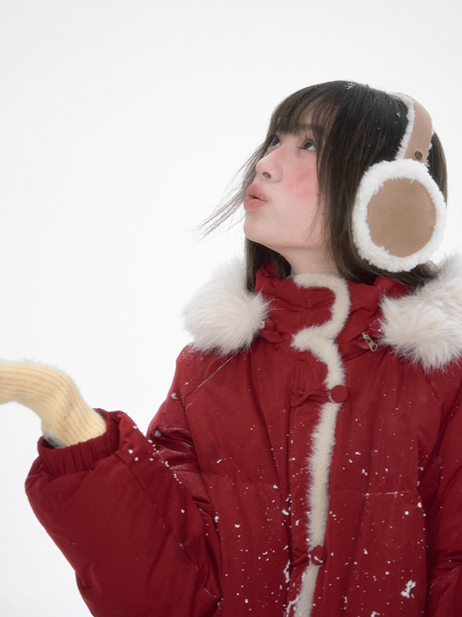 罐头士多所 Christmas Red Hooded Down Jacket