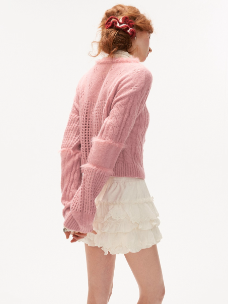 MAMC - 3D Rose Faux Fur Collar Knit Sweater
